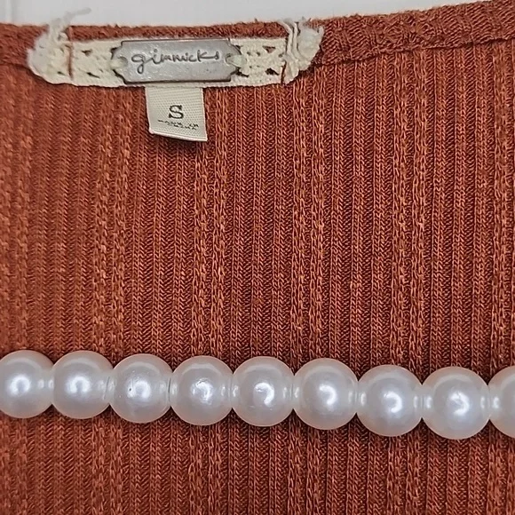 Buckle Gimmicks Womens Rust Ribbed knit Lace-Up Quarter Length Sleeve Top - Picture 6 of 11